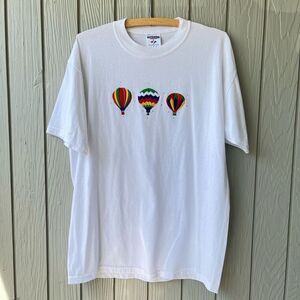 Vintage Jerzees Hot Air Balloon Embroidery White Tee L Heavyweight Blend